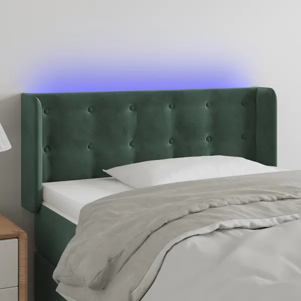 Gossi tablie de pat cu led, verde inchis, 103x16x78/88 cm, catifea