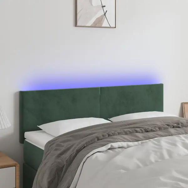Gossi tablie de pat cu led, verde inchis, 144x5x78/88 cm, catifea