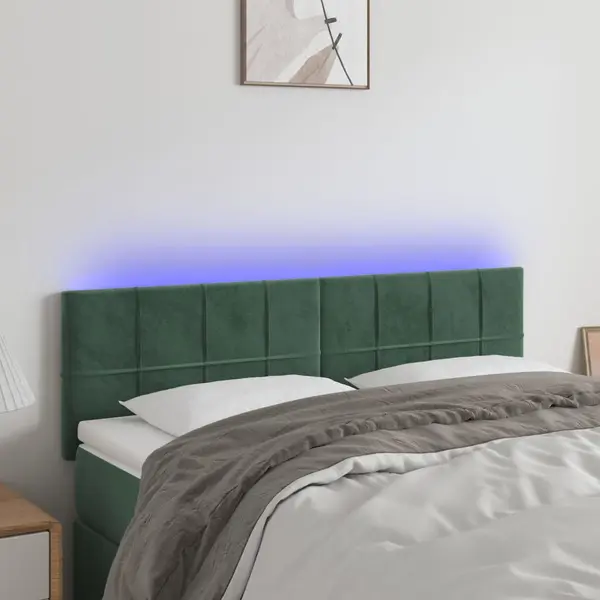 Gossi tablie de pat cu led, verde inchis, 144x5x78/88 cm, catifea