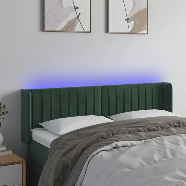 Gossi tablie de pat cu led, verde inchis, 147x16x78/88 cm, catifea