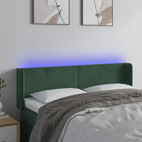 Gossi tablie de pat cu led, verde inchis, 147x16x78/88 cm, catifea