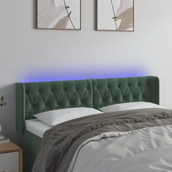 Gossi tablie de pat cu led, verde inchis, 147x16x78/88 cm, catifea