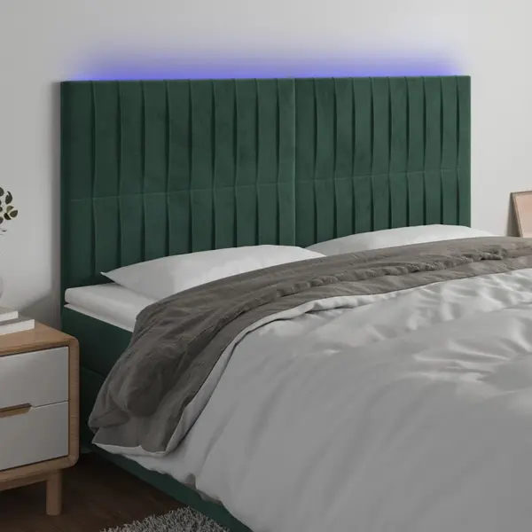 Gossi tablie de pat cu led, verde inchis, 160x5x118/128 cm, catifea