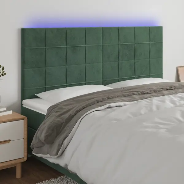Gossi tablie de pat cu led, verde inchis, 160x5x118/128 cm, catifea