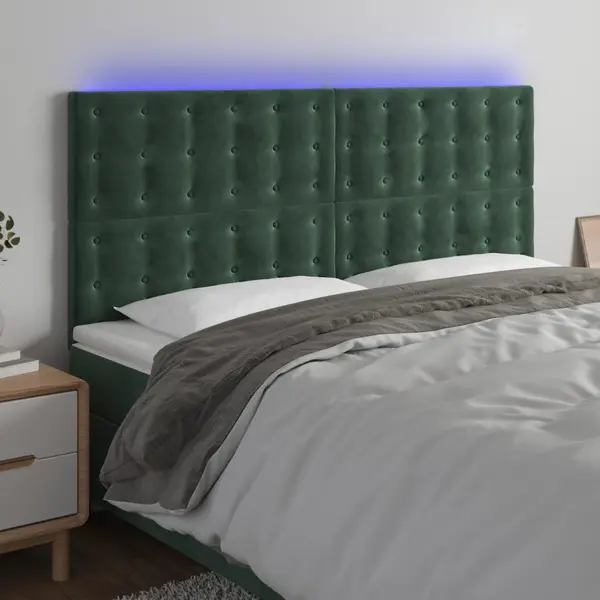 Gossi tablie de pat cu led, verde inchis, 160x5x118/128 cm, catifea