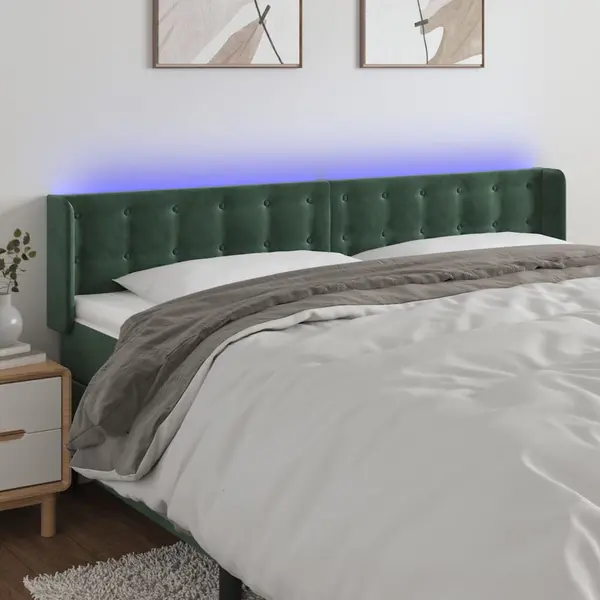 Gossi tablie de pat cu led, verde inchis, 163x16x78/88 cm, catifea
