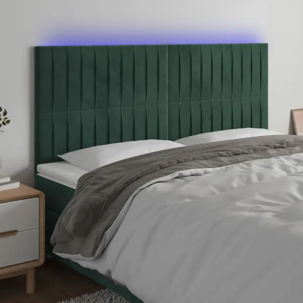 Gossi tablie de pat cu led, verde inchis, 180x5x118/128 cm, catifea