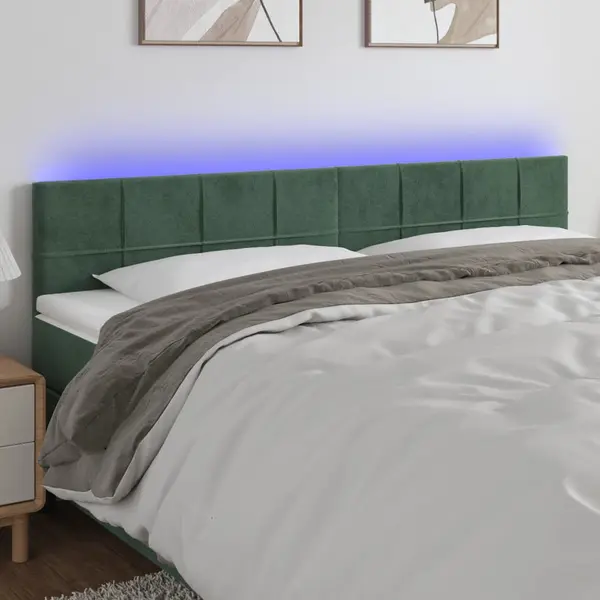 Gossi tablie de pat cu led, verde inchis, 180x5x78/88 cm, catifea