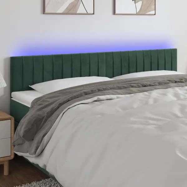 Gossi tablie de pat cu led, verde inchis, 180x5x78/88 cm, catifea