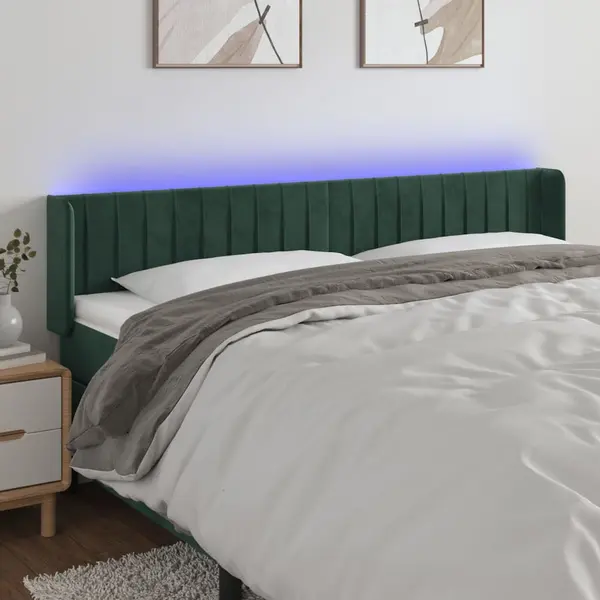 Gossi tablie de pat cu led, verde inchis, 183x16x78/88 cm, catifea