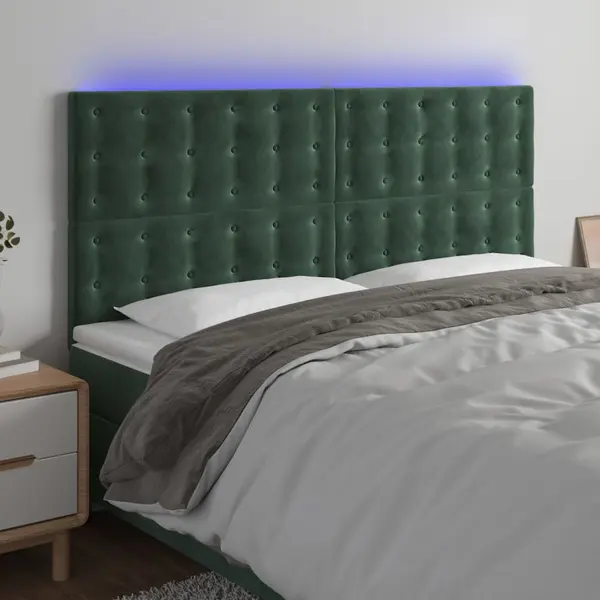 Gossi tablie de pat cu led, verde inchis, 200x5x118/128 cm, catifea