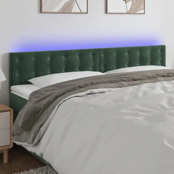 Gossi tablie de pat cu led, verde inchis, 200x5x78/88 cm, catifea
