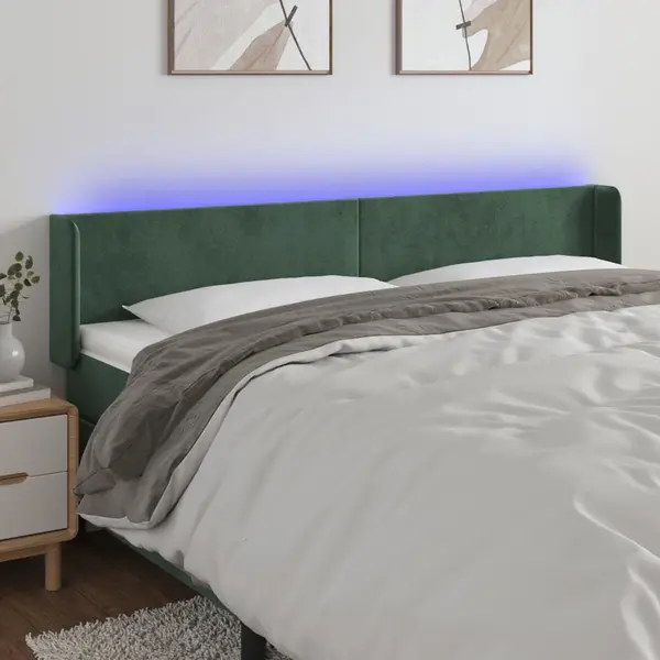 Gossi tablie de pat cu led, verde inchis, 203x16x78/88 cm, catifea