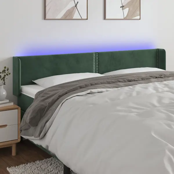 Gossi tablie de pat cu led, verde inchis, 203x16x78/88 cm, catifea
