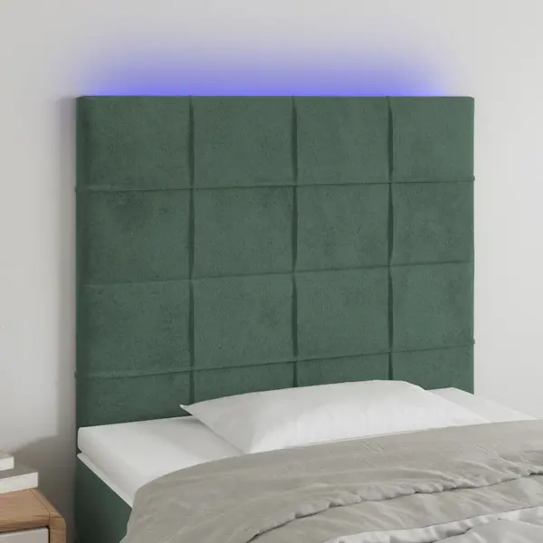 Gossi tablie de pat cu led, verde inchis, 80x5x118/128 cm, catifea