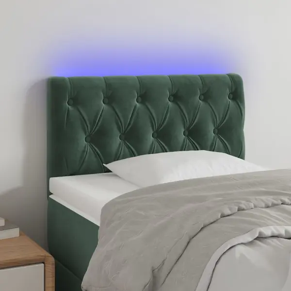 Gossi tablie de pat cu led, verde inchis, 80x7x78/88 cm, catifea