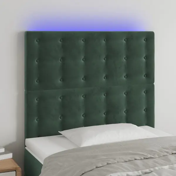 Gossi tablie de pat cu led, verde inchis, 90x5x118/128 cm, catifea