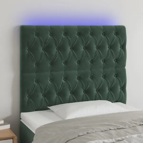 Gossi tablie de pat cu led, verde inchis, 90x7x118/128 cm, catifea
