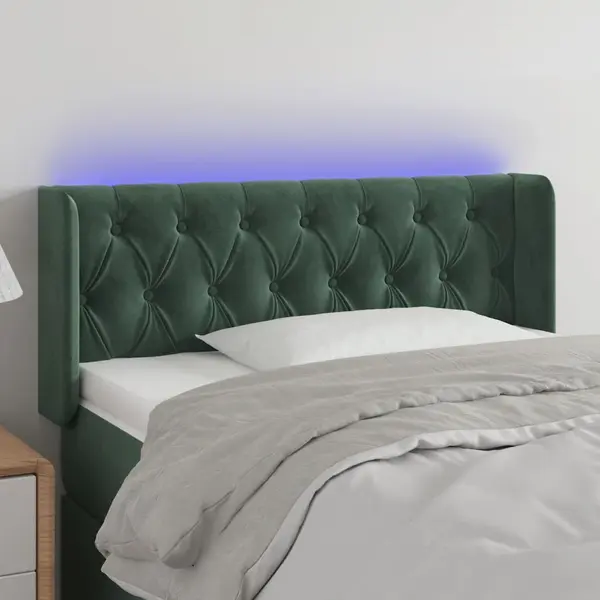 Gossi tablie de pat cu led, verde inchis, 93x16x78/88 cm, catifea