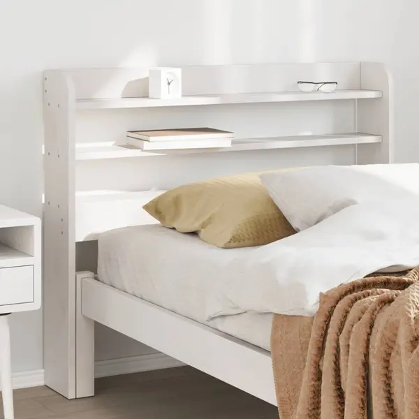 Gossi tablie de pat cu rafturi, alb, 75 cm, lemn masiv de pin