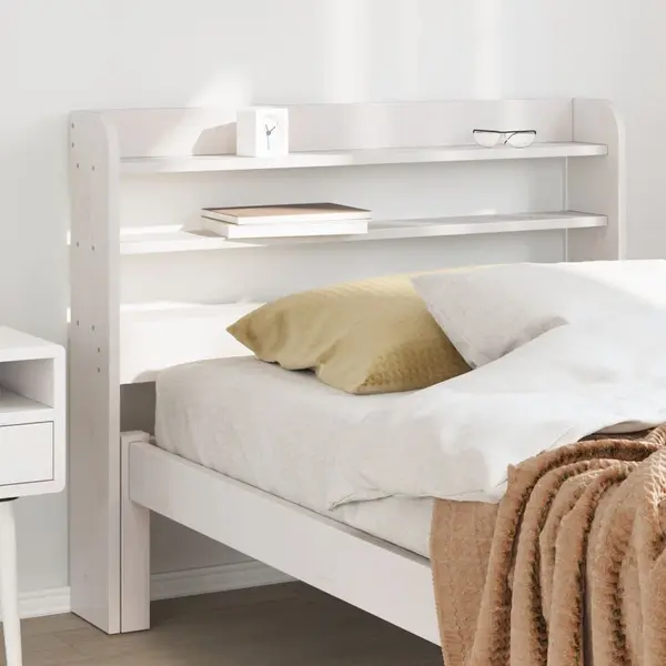 Gossi tablie de pat cu rafturi, alb, 90 cm, lemn masiv de pin