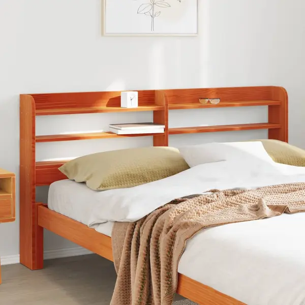 Gossi tablie de pat cu rafturi, maro ceruit, 135 cm, lemn masiv pin