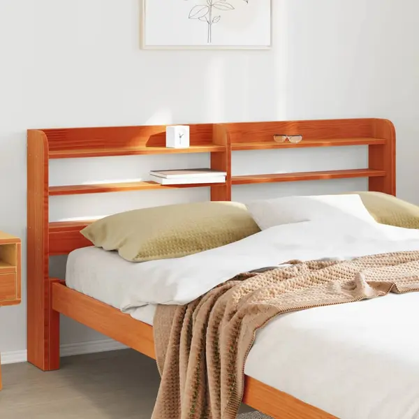Gossi tablie de pat cu rafturi, maro ceruit, 150 cm, lemn masiv pin