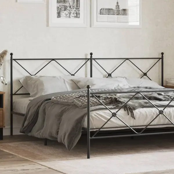 Gossi tablie de pat metalica, negru, 200 cm