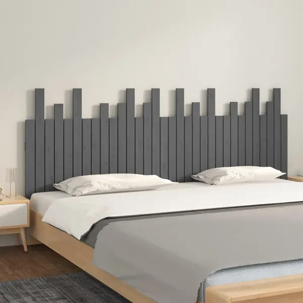 Gossi tablie de pat pentru perete, gri, 204x3x80 cm, lemn masiv pin