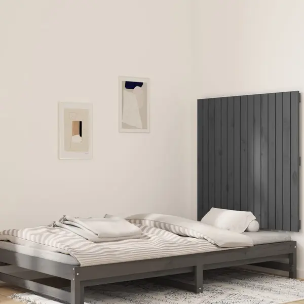 Gossi tablie de pat pentru perete, gri, 95,5x3x90 cm, lemn masiv pin