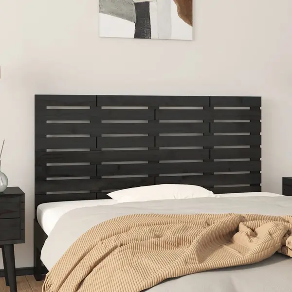 Gossi tablie de pat pentru perete, negru, 146x3x63 cm, lemn masiv pin