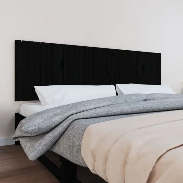 Gossi tablie de pat pentru perete, negru, 204x3x60 cm, lemn masiv pin