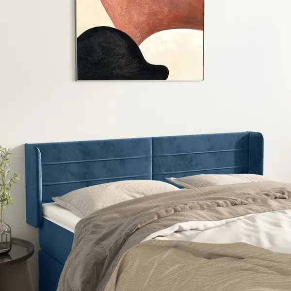 Gossi tablie pat cu aripioare albastru inchis 147x16x78/88 cm catifea