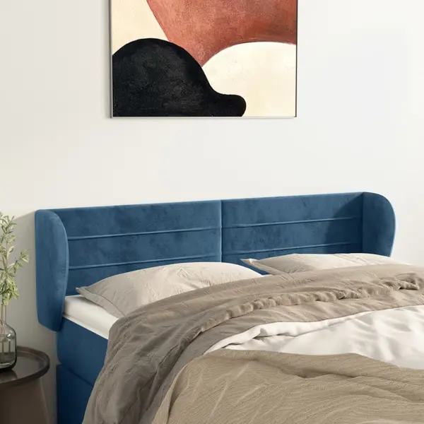 Gossi tablie pat cu aripioare albastru inchis 147x23x78/88 cm catifea