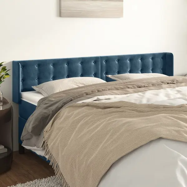 Gossi tablie pat cu aripioare albastru inchis 183x16x78/88 cm catifea