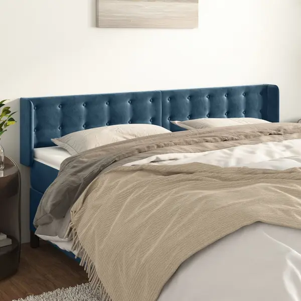 Gossi tablie pat cu aripioare albastru inchis 203x16x78/88 cm catifea