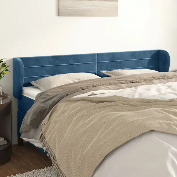 Gossi tablie pat cu aripioare albastru inchis 203x23x78/88 cm catifea