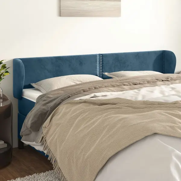 Gossi tablie pat cu aripioare albastru inchis 203x23x78/88 cm catifea