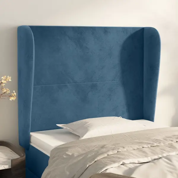 Gossi tablie pat cu aripioare albastru inchis 93x23x118/128cm catifea