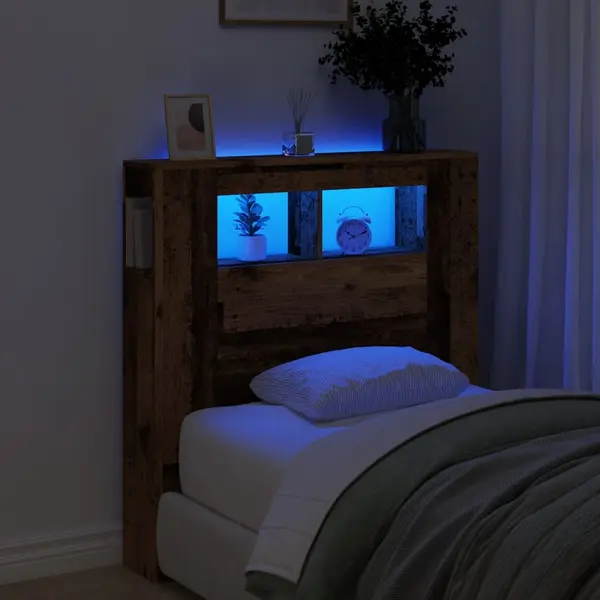 Gossi tablie pat cu led lemn vechi 100x18,5x103,5 cm lemn prelucrat