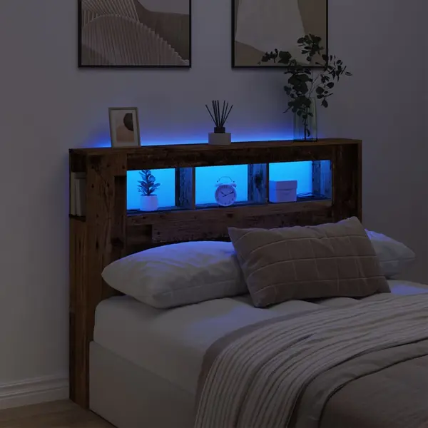 Gossi tablie pat cu led lemn vechi 140x18,5x103,5 cm lemn prelucrat