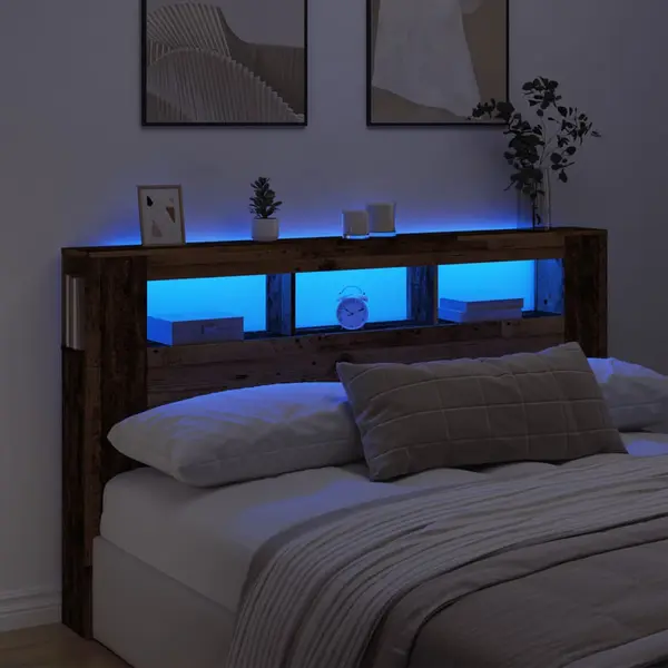 Gossi tablie pat cu led lemn vechi 180x18,5x103,5 cm lemn prelucrat