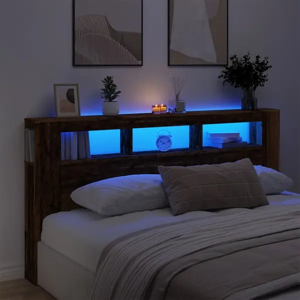 Gossi tablie pat cu led lemn vechi 200x18,5x103,5 cm lemn prelucrat