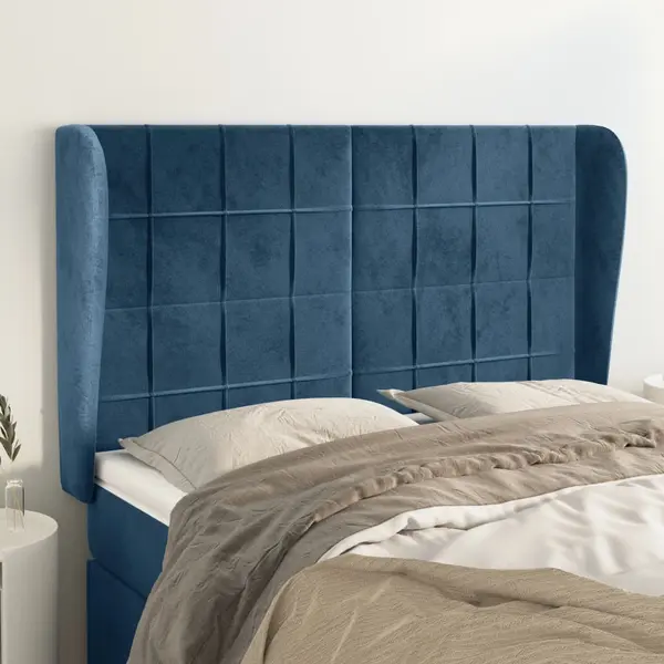 Gossi tablie pat cu urechi albastru inchis 147x23x118/128 cm catifea
