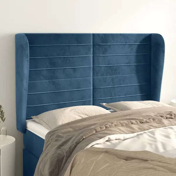 Gossi tablie pat cu urechi albastru inchis 147x23x118/128 cm catifea