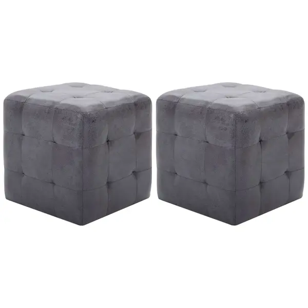 Gossi taburet, 2 buc., gri, 30x30x30 cm, piele intoarsa ecologica