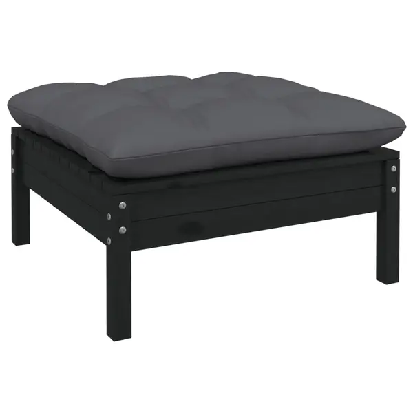 Gossi taburet de gradina cu perna antracit, negru, lemn masiv de pin