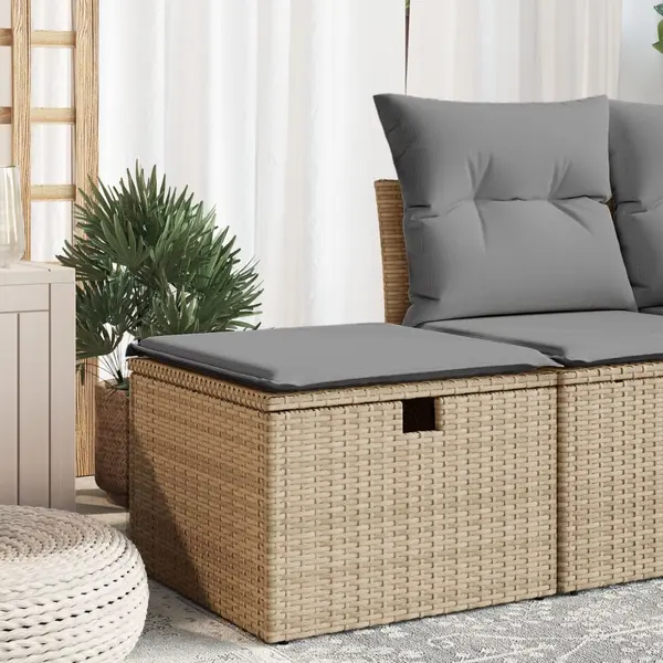 Gossi taburet de gradina cu perna, bej, 55x55x37 cm, poliratan