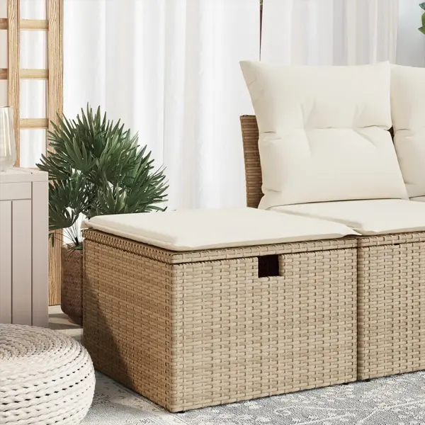 Gossi taburet de gradina cu perna, bej, 55x55x37 cm, poliratan