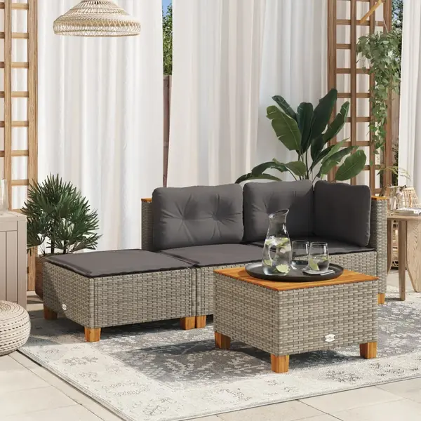 Gossi taburet de gradina cu perna, gri, 63,5x56x32 cm, poliratan